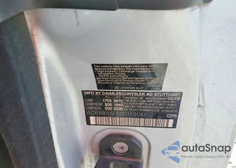 2005 Mercedes-Benz Slk 350 from USA, damaged, VIN WDBWK56F55F068066